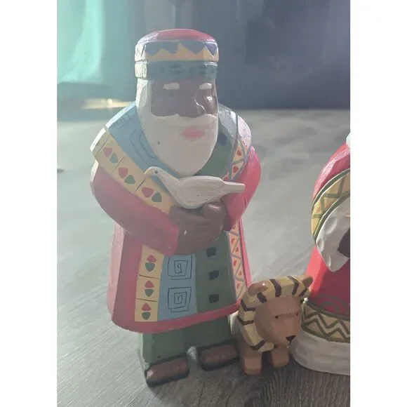 3 Vintage Painted Folk Art Christmas African / Brown Santa Figures Decor 10" - Picture 5 of 16